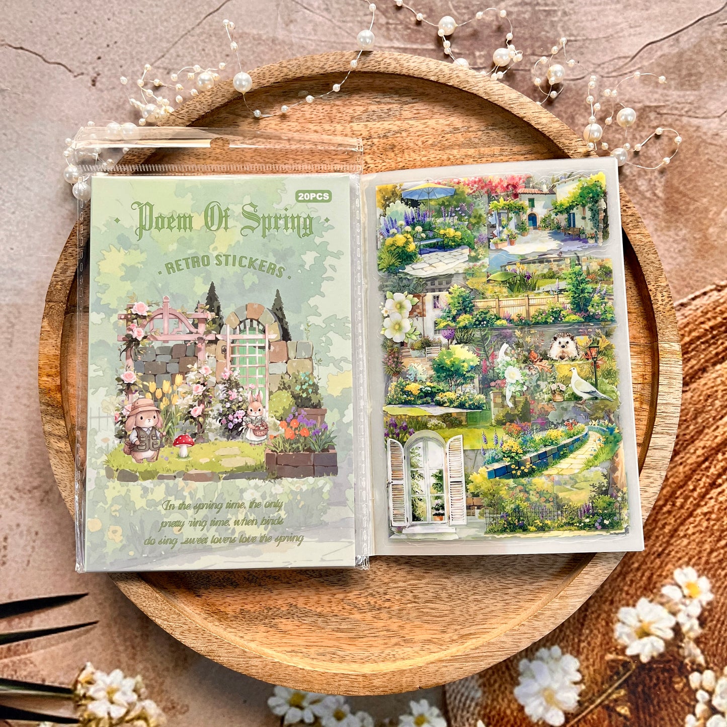 20 sheets Wind and Rain Series Retro Scenery Elements Stickers Book