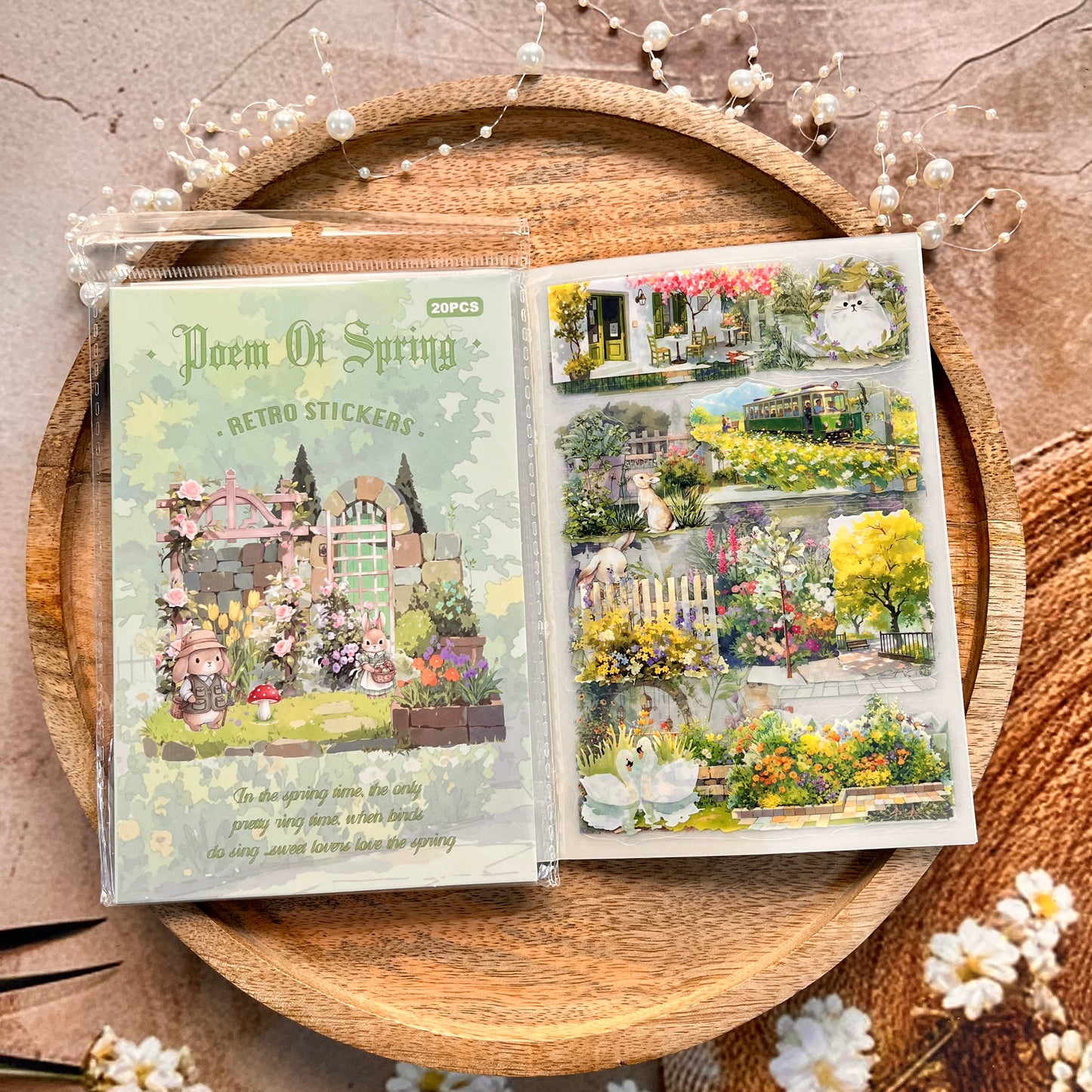 20 sheets Wind and Rain Series Retro Scenery Elements Stickers Book