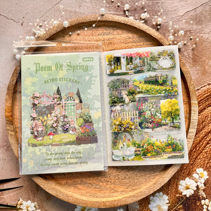 20 sheets Wind and Rain Series Retro Scenery Elements Stickers Book