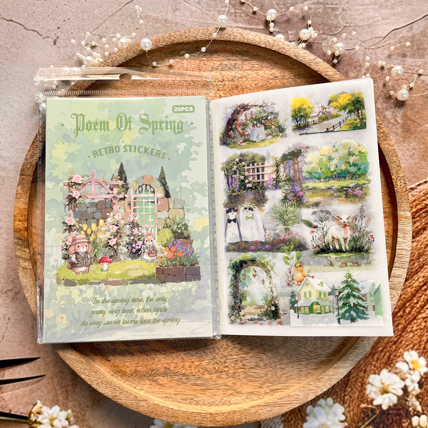 20 sheets Wind and Rain Series Retro Scenery Elements Stickers Book