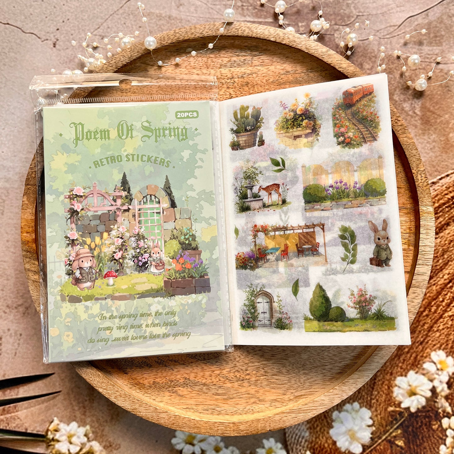 20 sheets Wind and Rain Series Retro Scenery Elements Stickers Book
