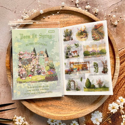20 sheets Wind and Rain Series Retro Scenery Elements Stickers Book