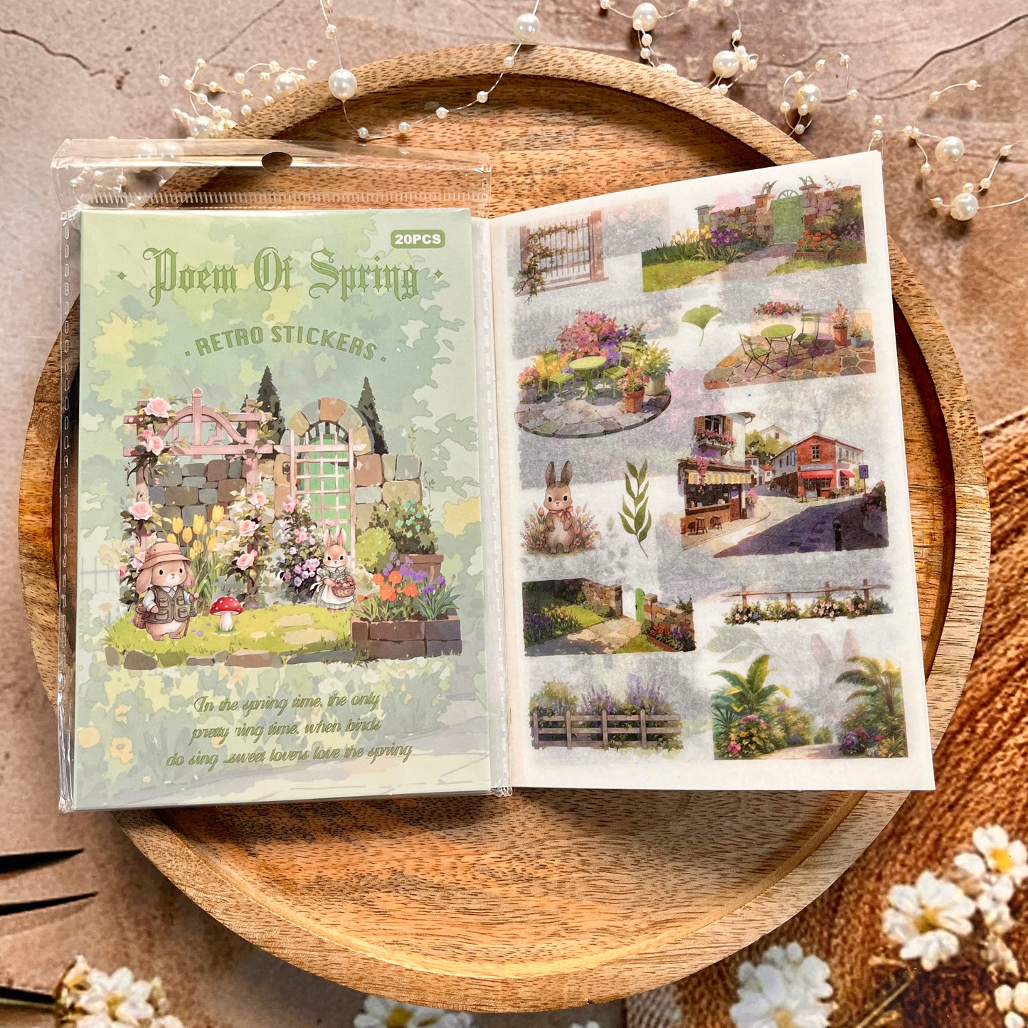 20 sheets Wind and Rain Series Retro Scenery Elements Stickers Book