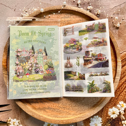 20 sheets Wind and Rain Series Retro Scenery Elements Stickers Book