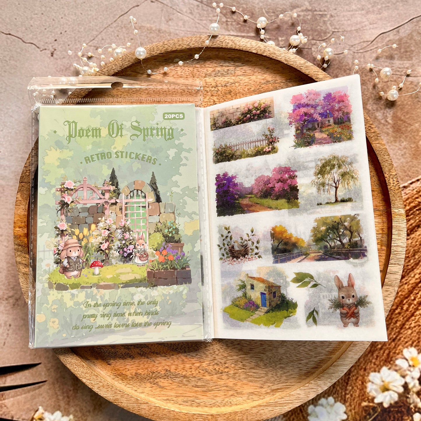 20 sheets Wind and Rain Series Retro Scenery Elements Stickers Book