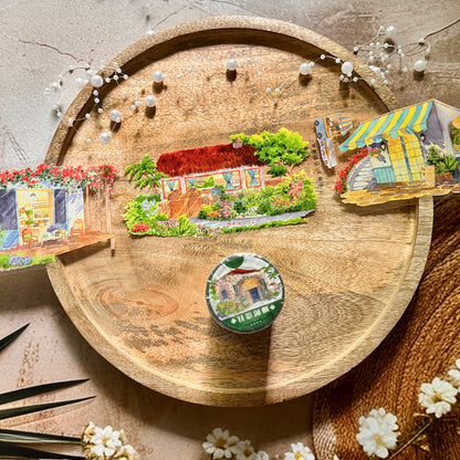 Day shadow idle corner yellow house PET Tape for Journaling