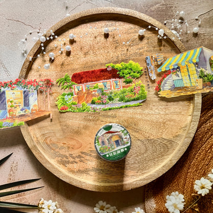 Day shadow idle corner yellow house PET Tape for Journaling