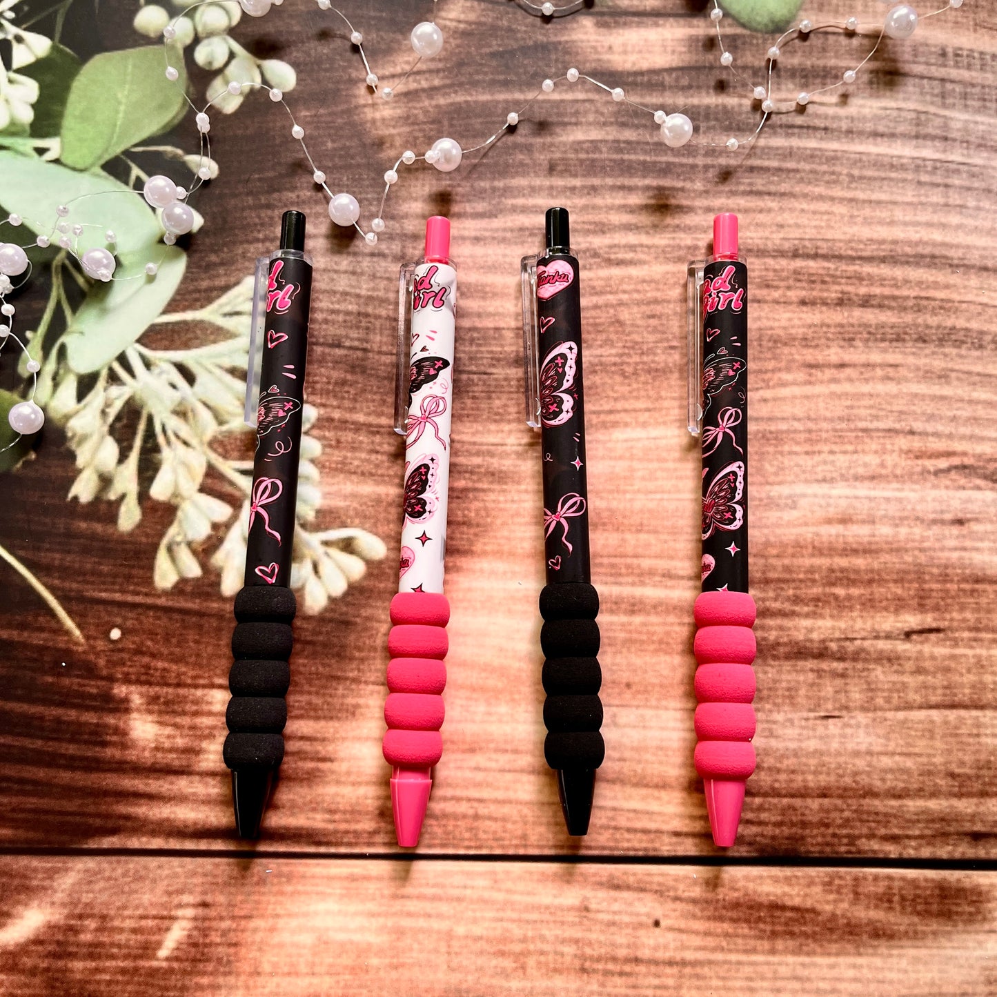 0.5mm Black Ink Rose Butterfly Series Quick Drying Click Gel Pen