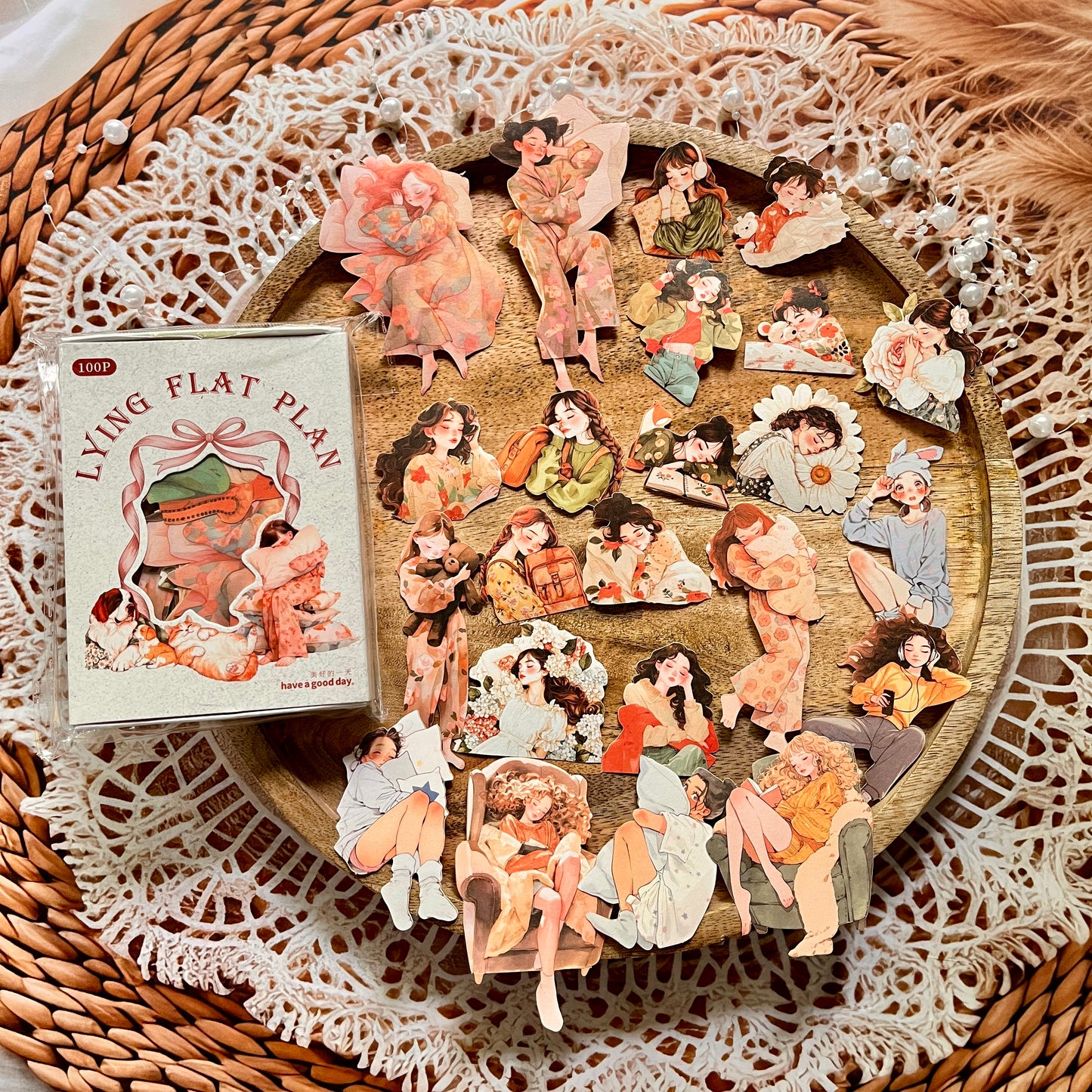 100 Pcs Lie Flat Plan Series Character Scenery Sticker Box