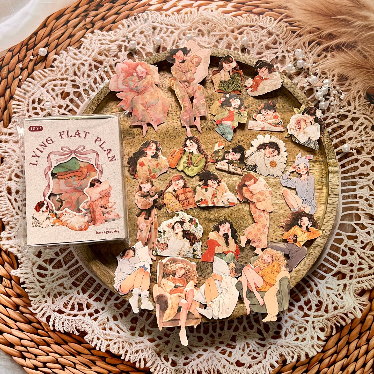 100 Pcs Lie Flat Plan Series Character Scenery Sticker Box