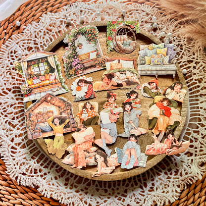 100 Pcs Lie Flat Plan Series Character Scenery Sticker Box