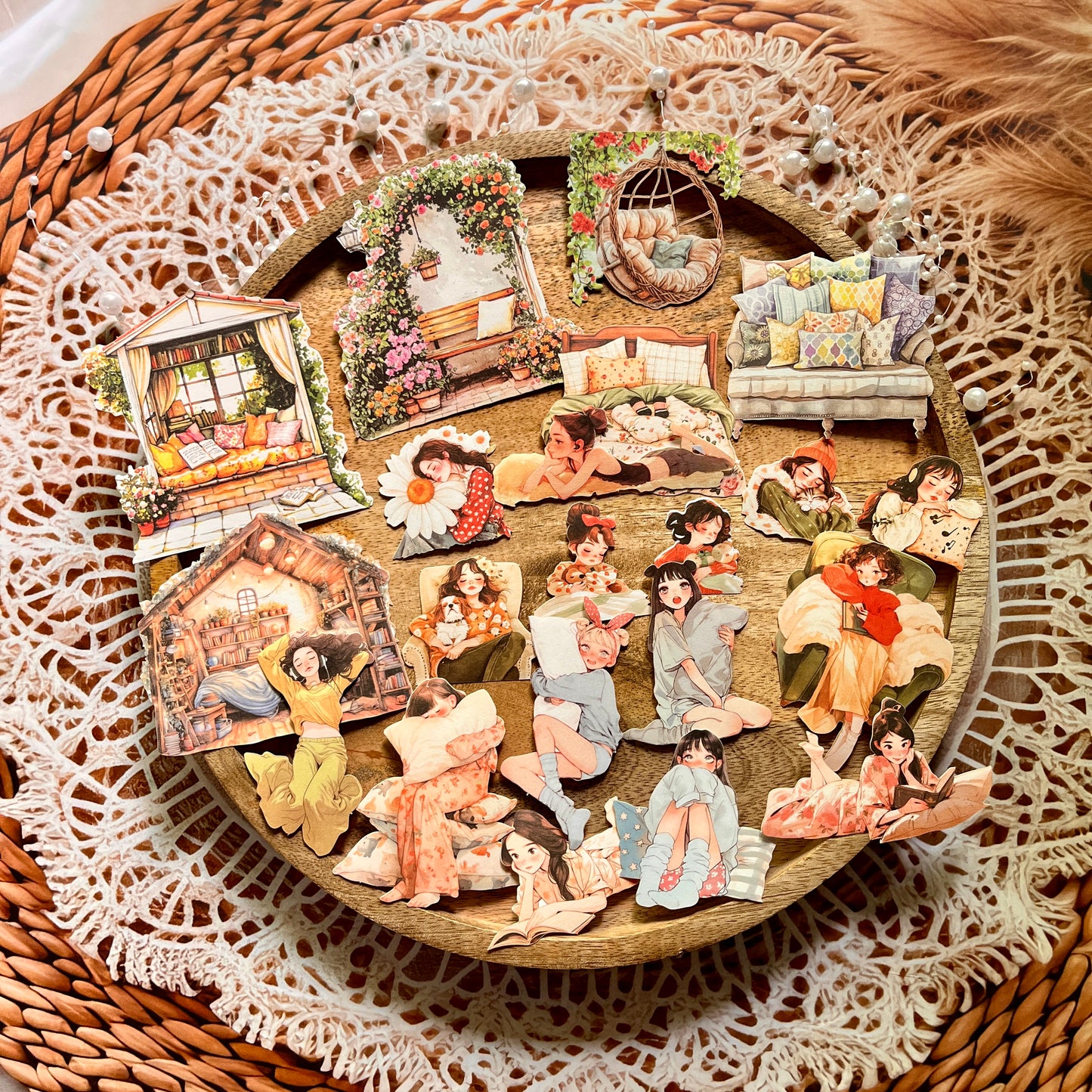 100 Pcs Lie Flat Plan Series Character Scenery Sticker Box