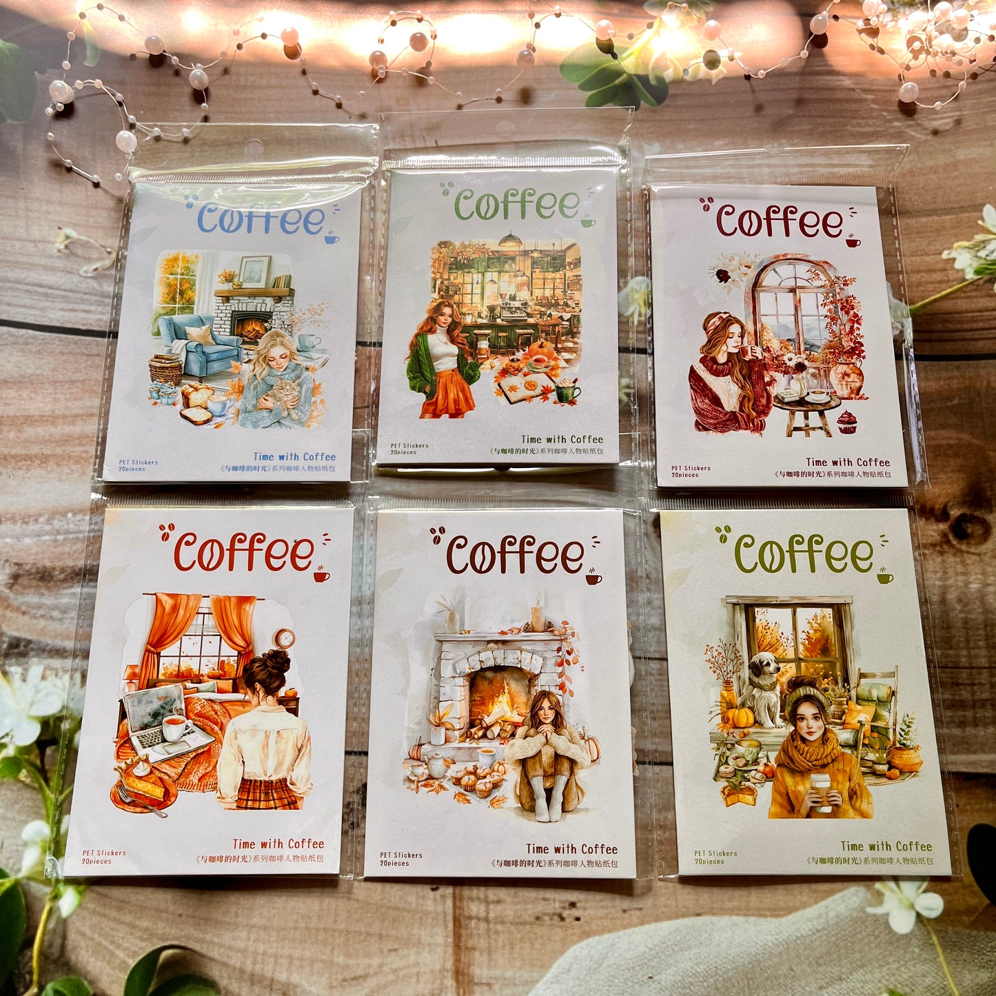 20 Pcs Time with Coffee Series Vintage Character Landscaping PET Sticker