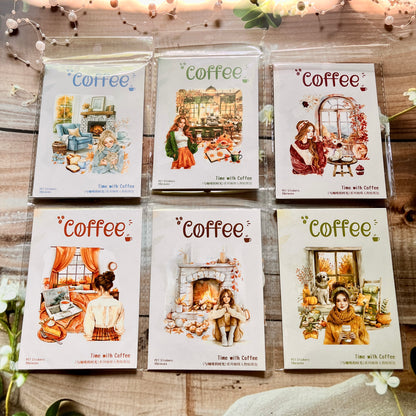 20 Pcs Time with Coffee Series Vintage Character Landscaping PET Sticker