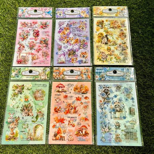 2pieces/pack Cute Pet Garden Series Retro PET Sticker pack