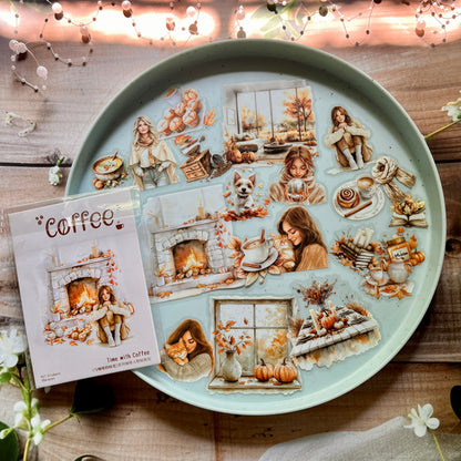 20 Pcs Time with Coffee Series Vintage Character Landscaping PET Sticker