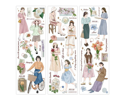 Literary character Girl Washi masking Tape: 6 sheets in a pack- retro Girl sticker washi tape