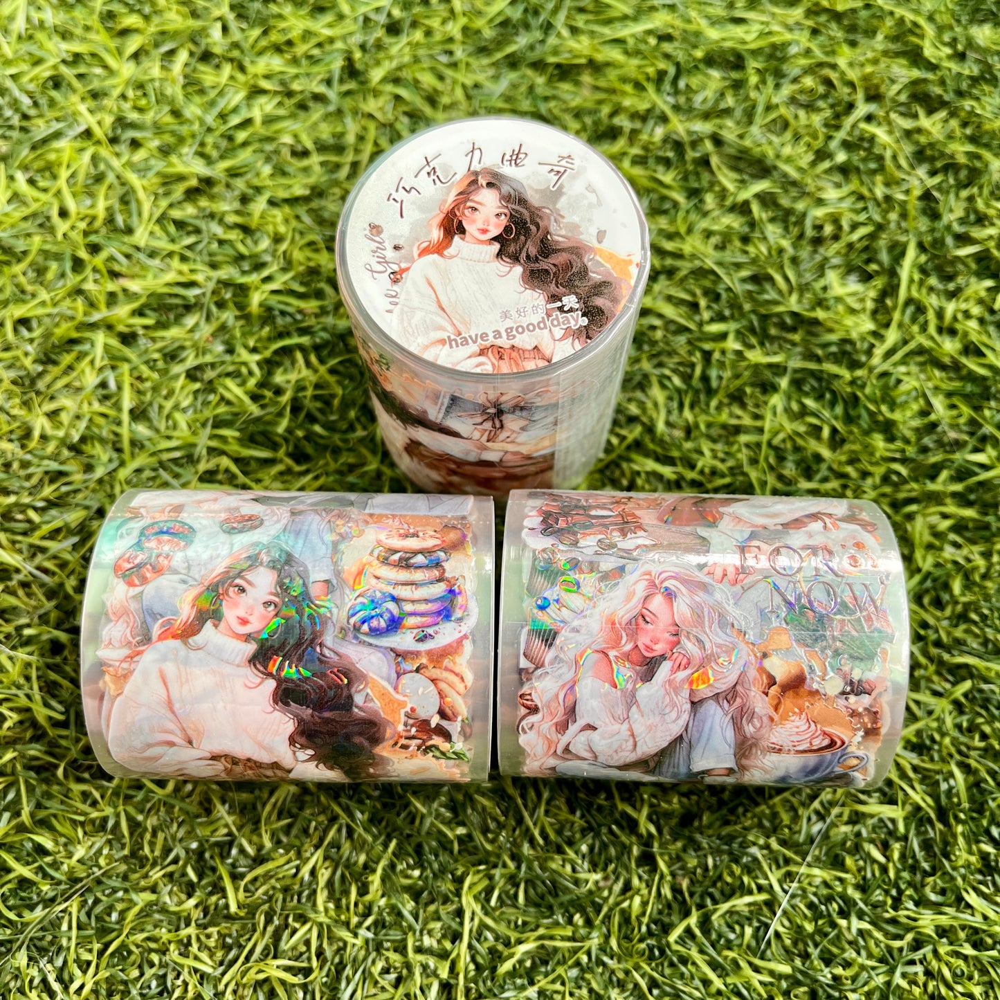 50mm*200cm Coffee Girl Series Kawaii Character Landscaping PET Tape