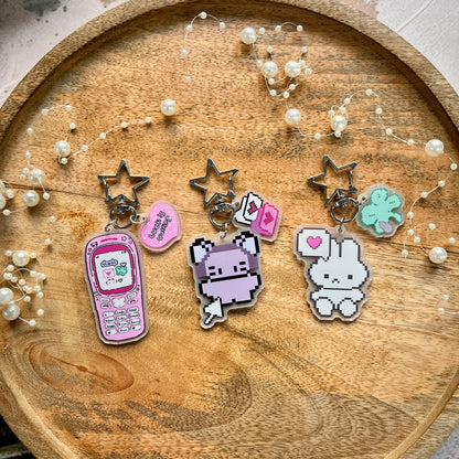 1 Pc Cute Retro Pixel-Style Keychain Fun Acrylic Charm
