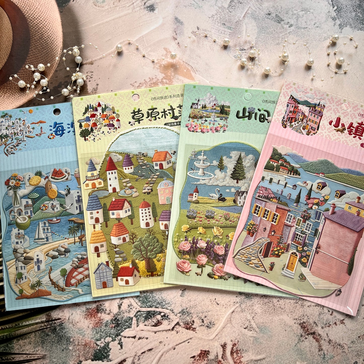 3 Sheets Embroidery Journey Series DIY decorative stickers