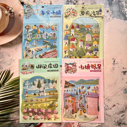 3 Sheets Embroidery Journey Series DIY decorative stickers