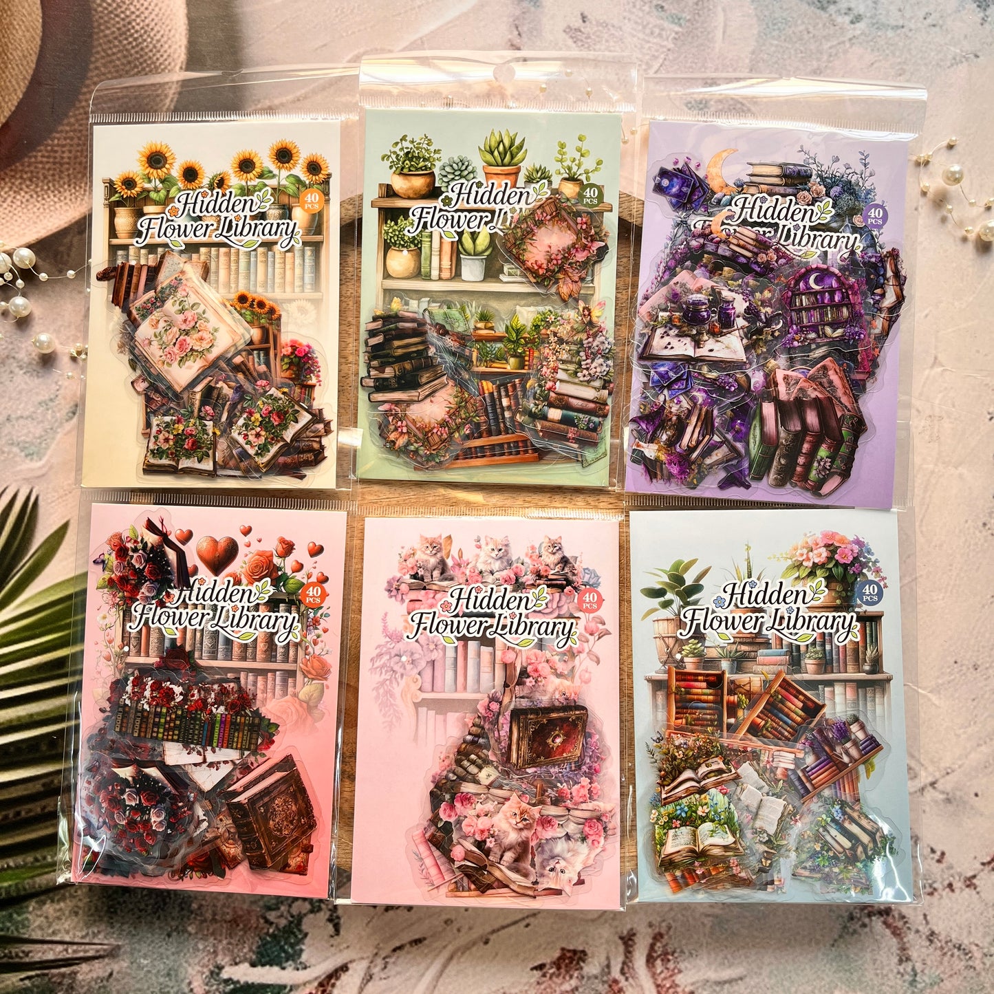 40 Pcs Flower Pavilion Book Collection Vintage Floral Book Themed Stickers