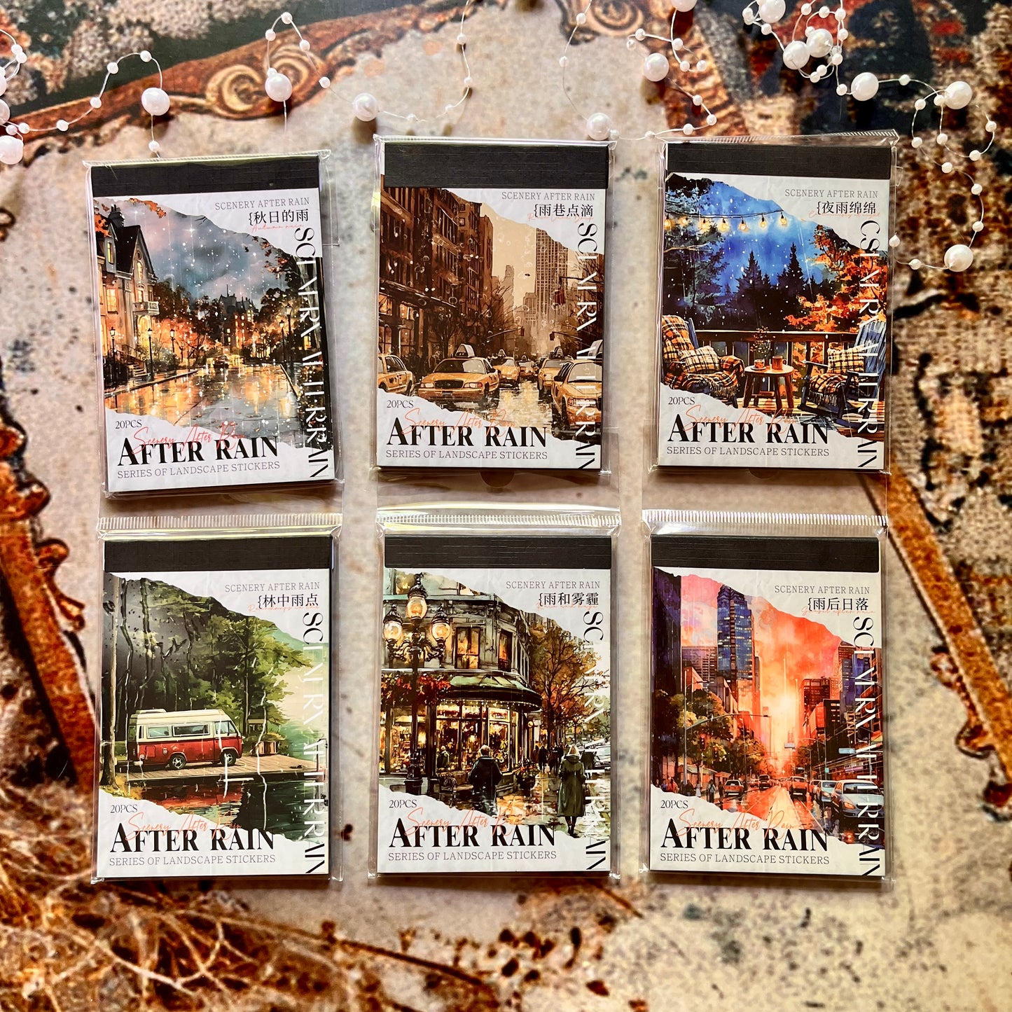 20 Sheets After the Rain Series Rain Themed Aquascape Sticker Book