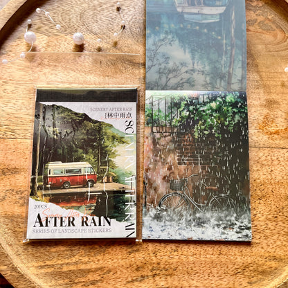 20 Sheets After the Rain Series Rain Themed Aquascape Sticker Book