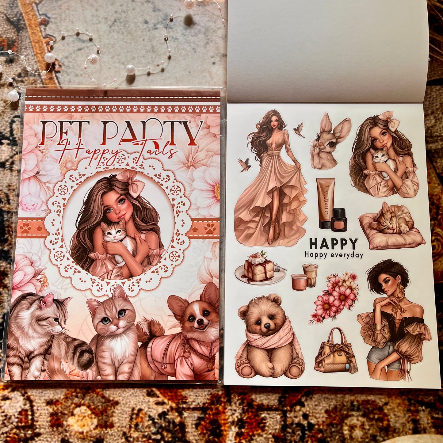 20 Sheets Pet Party Happy Tails Sticker Book for Journaling