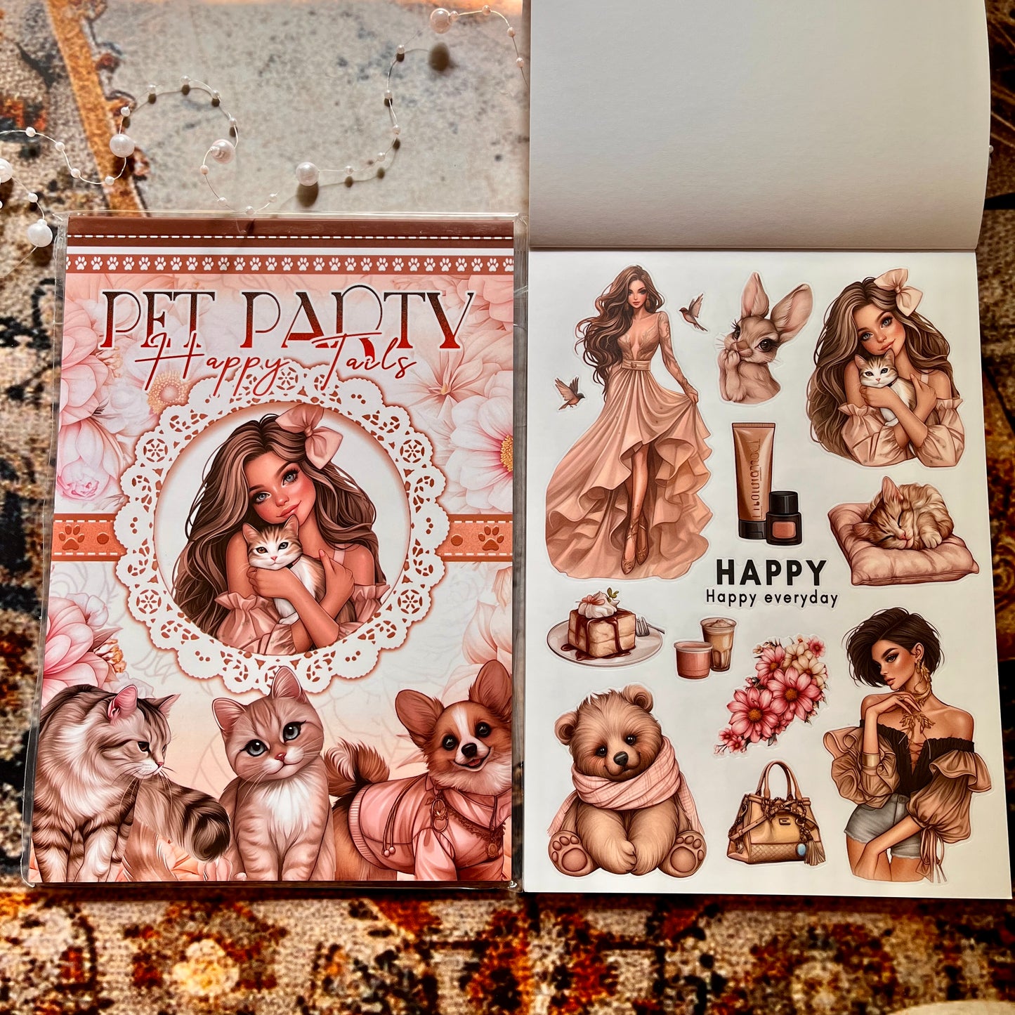 20 Sheets Pet Party Happy Tails Sticker Book for Journaling