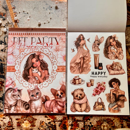 20 Sheets Pet Party Happy Tails Sticker Book for Journaling