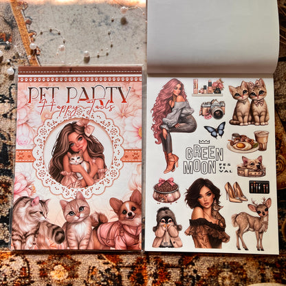 20 Sheets Pet Party Happy Tails Sticker Book for Journaling