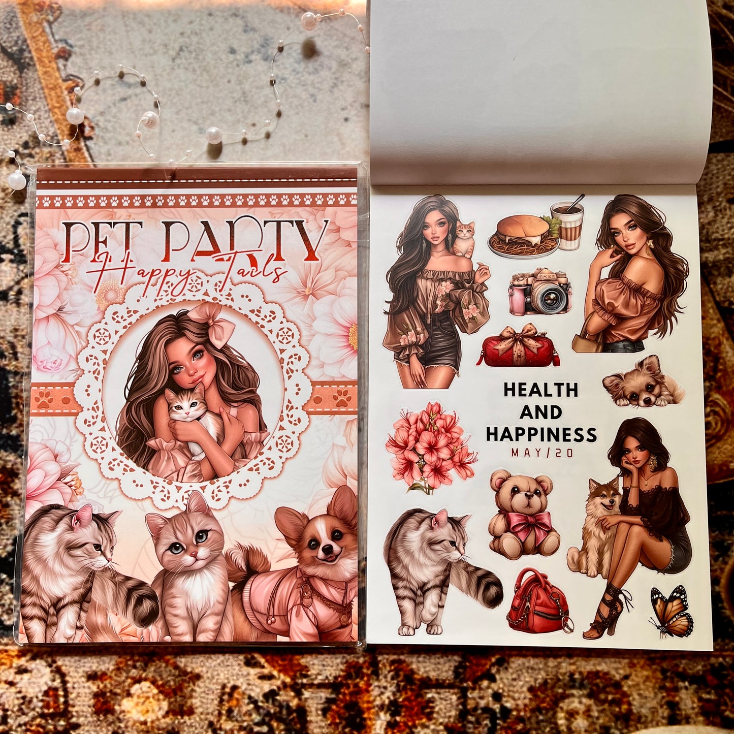 20 Sheets Pet Party Happy Tails Sticker Book for Journaling