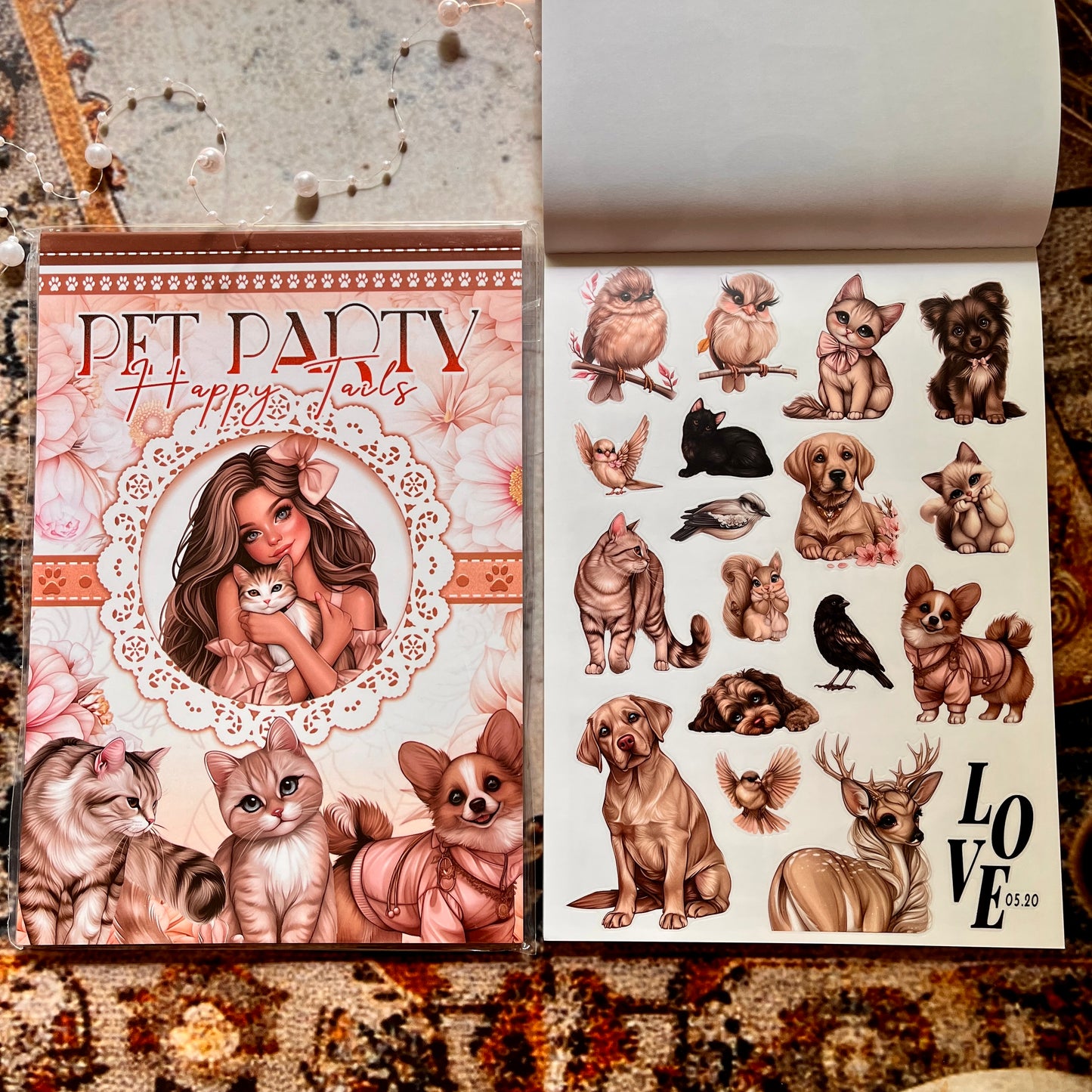 20 Sheets Pet Party Happy Tails Sticker Book for Journaling