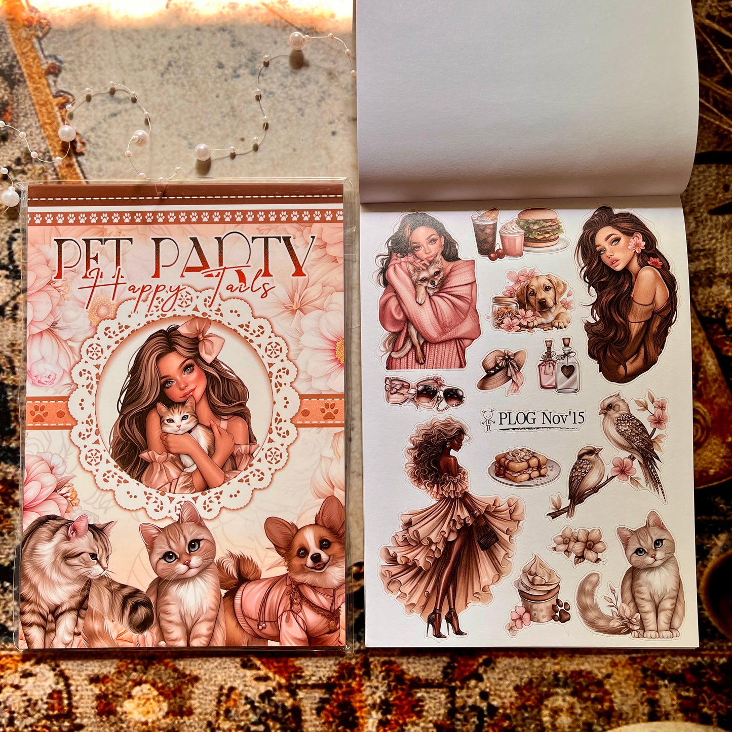 20 Sheets Pet Party Happy Tails Sticker Book for Journaling