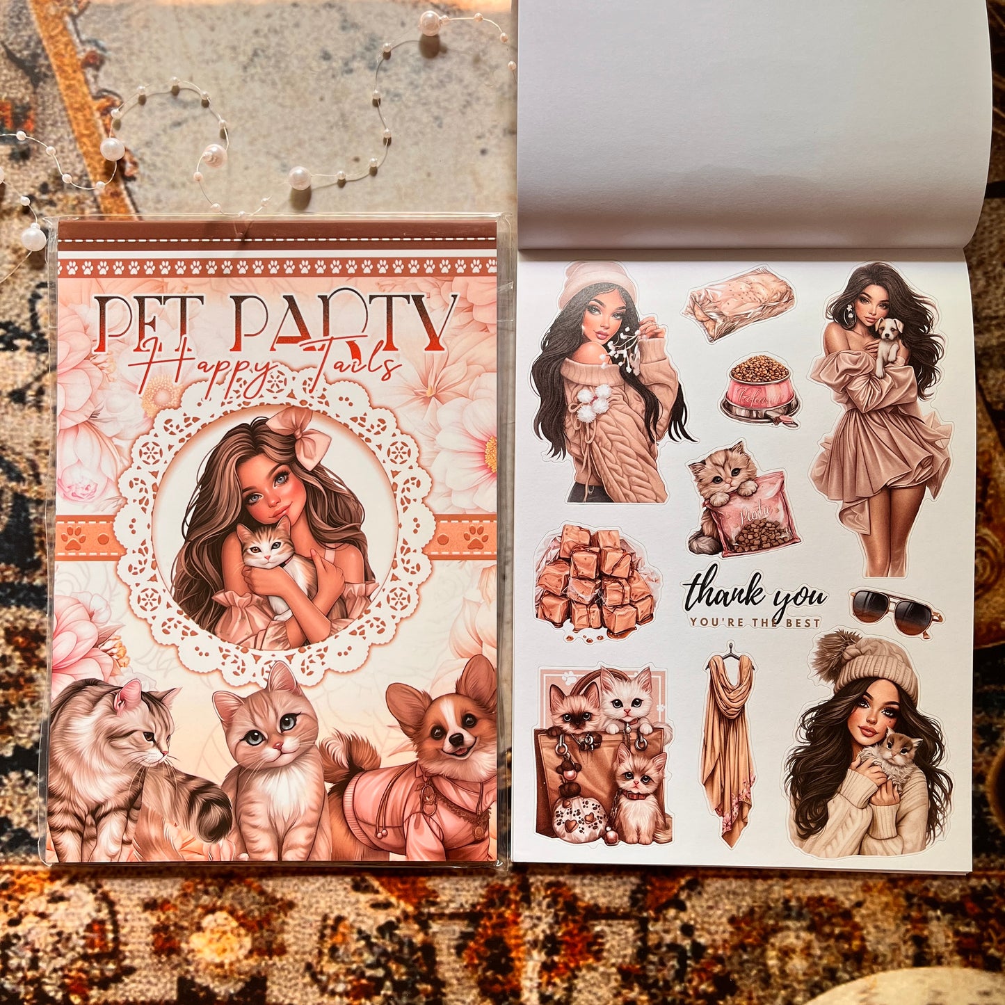 20 Sheets Pet Party Happy Tails Sticker Book for Journaling