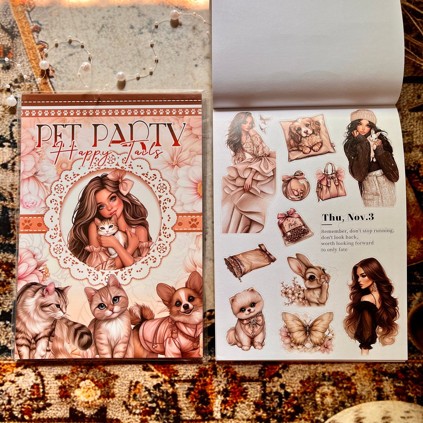 20 Sheets Pet Party Happy Tails Sticker Book for Journaling