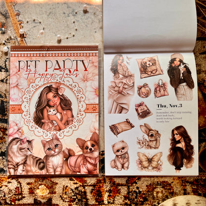 20 Sheets Pet Party Happy Tails Sticker Book for Journaling