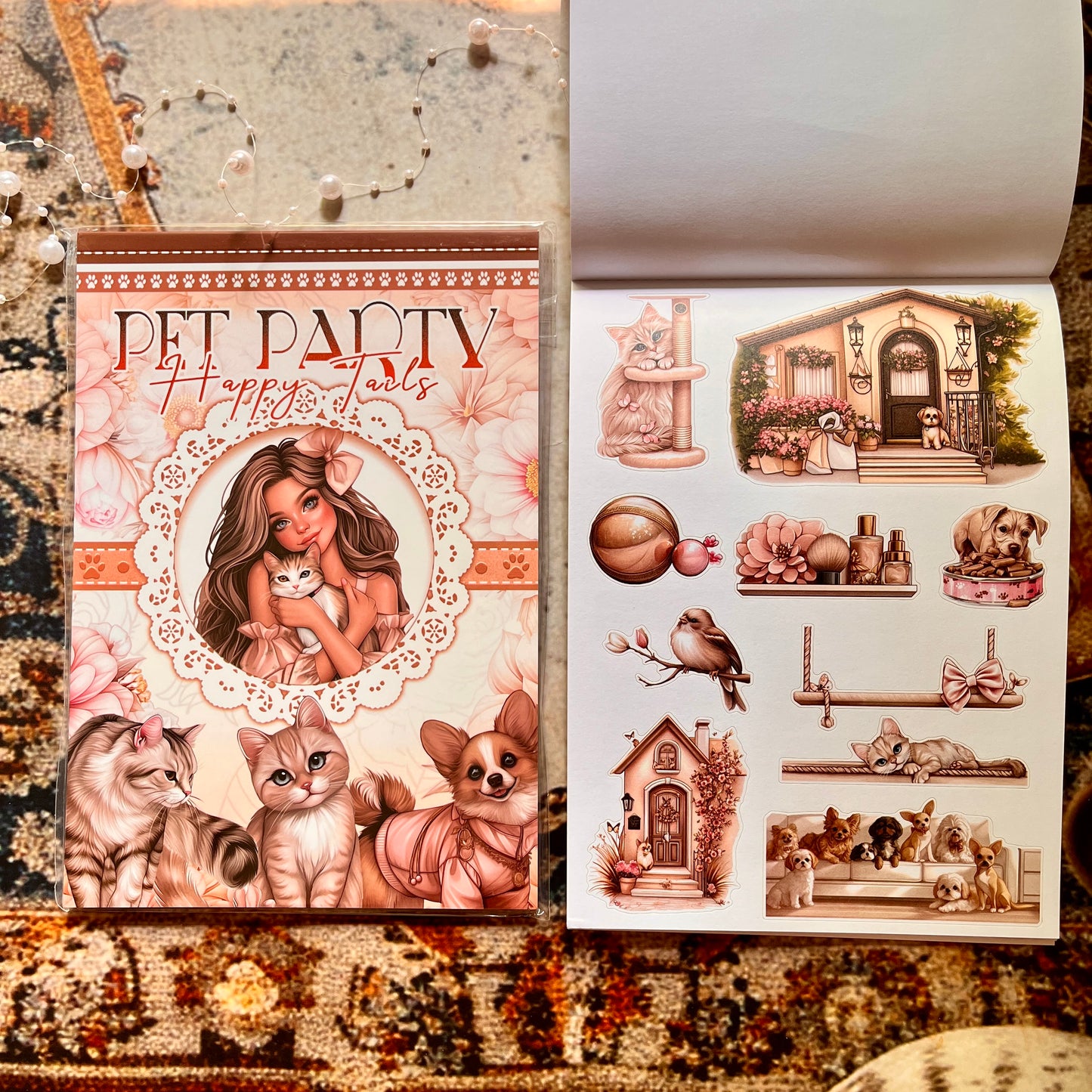 20 Sheets Pet Party Happy Tails Sticker Book for Journaling