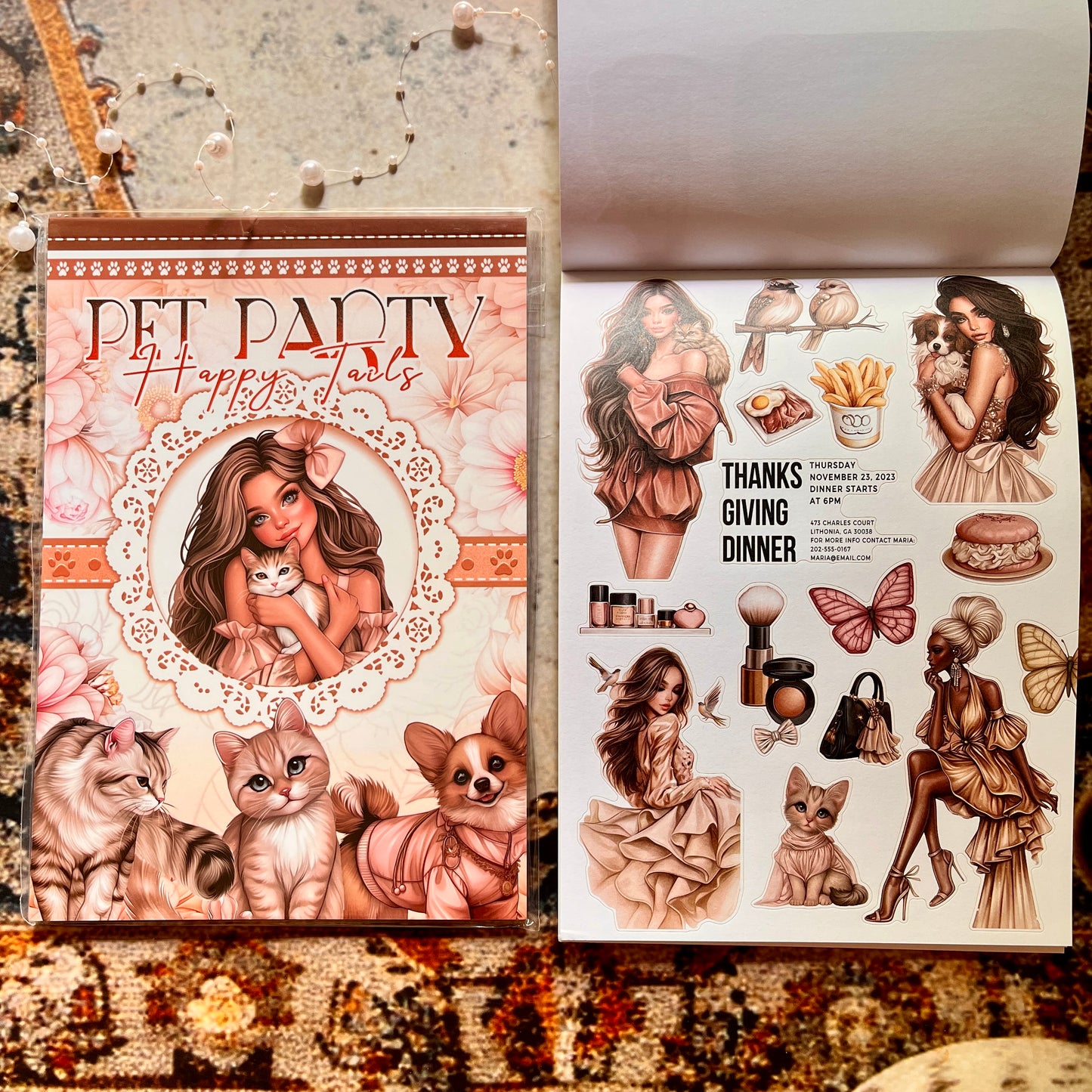 20 Sheets Pet Party Happy Tails Sticker Book for Journaling