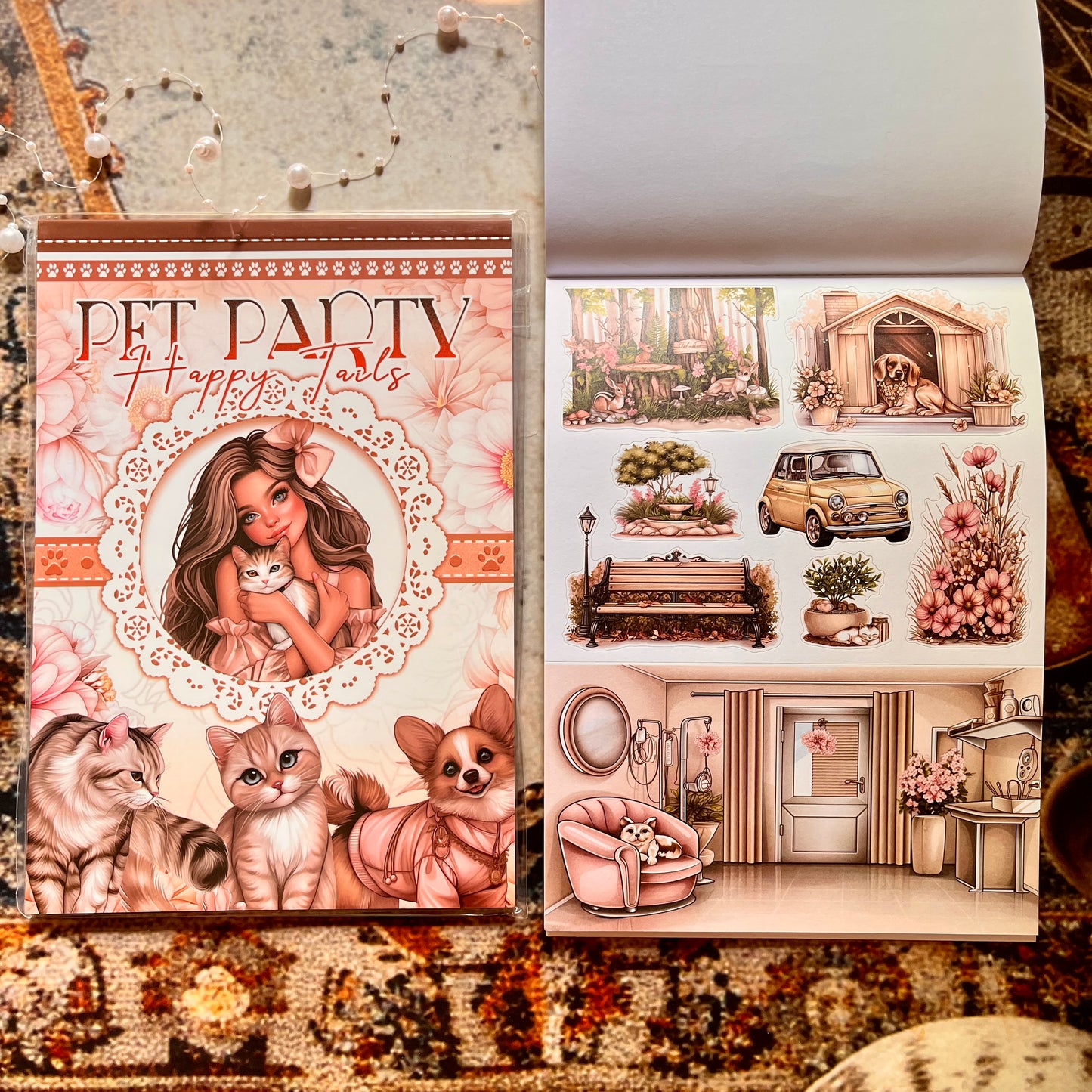 20 Sheets Pet Party Happy Tails Sticker Book for Journaling