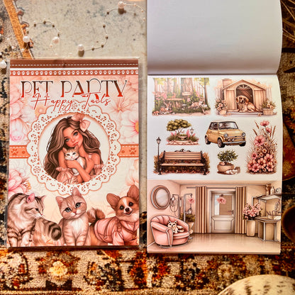 20 Sheets Pet Party Happy Tails Sticker Book for Journaling