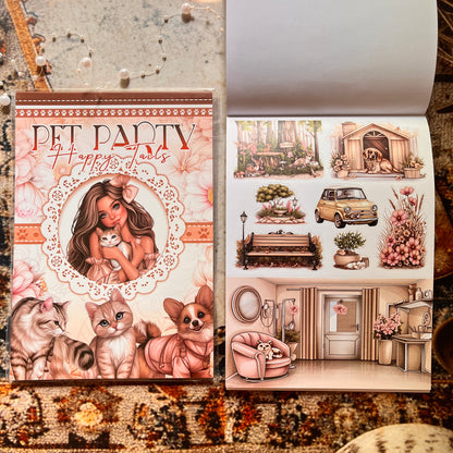 20 Sheets Pet Party Happy Tails Sticker Book for Journaling