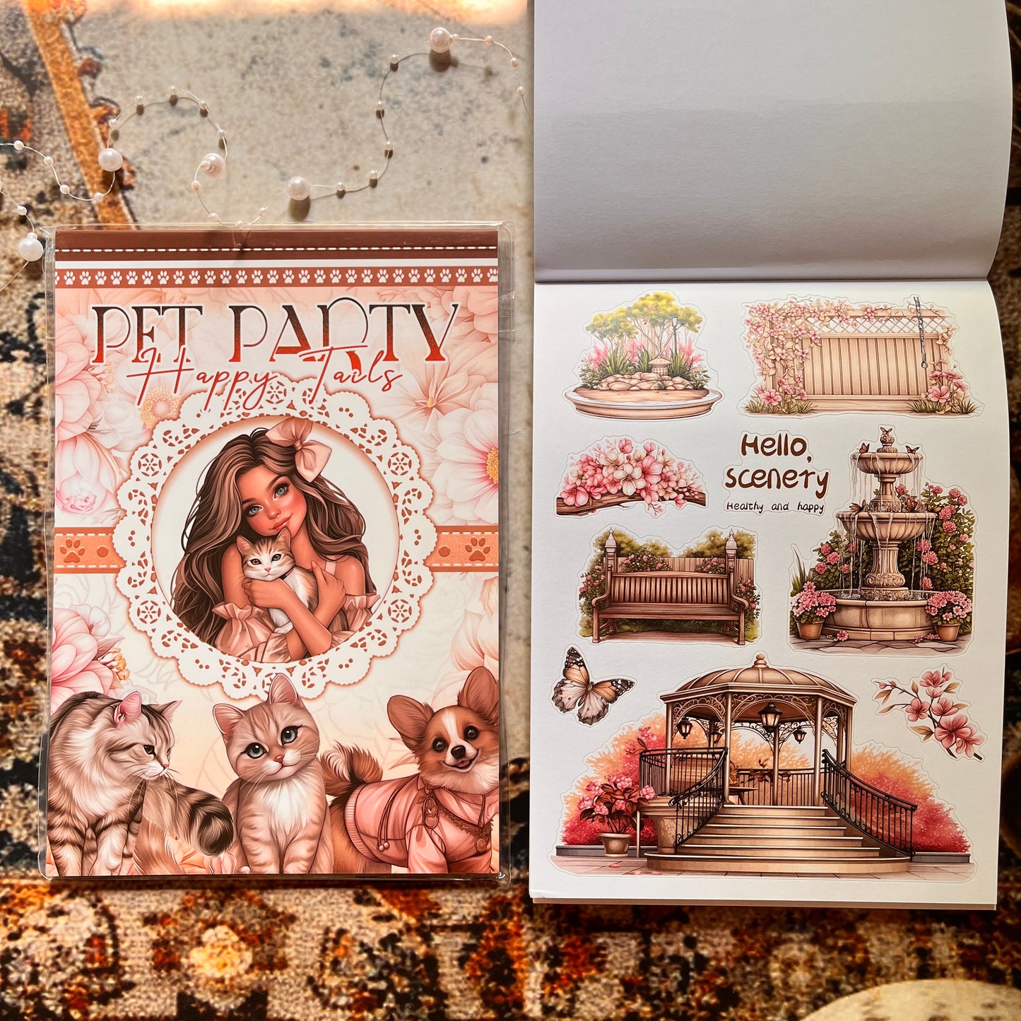20 Sheets Pet Party Happy Tails Sticker Book for Journaling