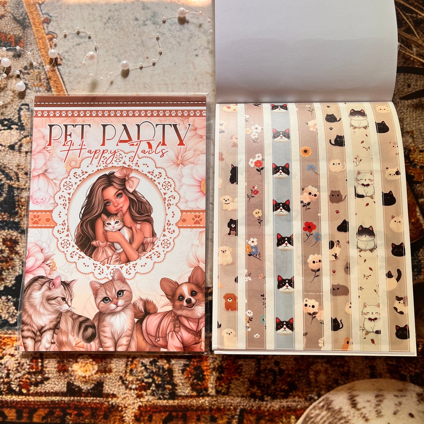 20 Sheets Pet Party Happy Tails Sticker Book for Journaling