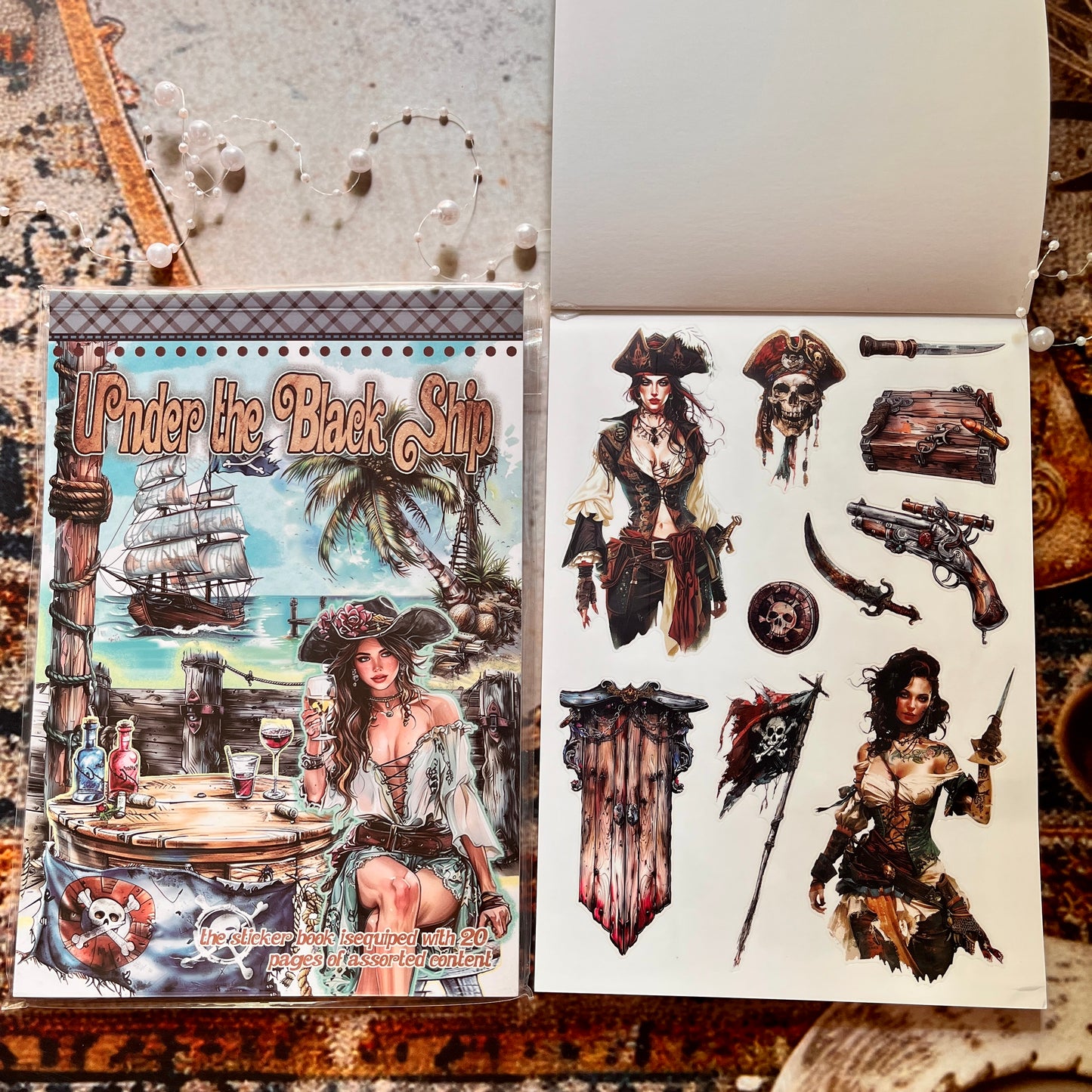 20 Sheets Under the Black Ship Sticker Book for Journaling