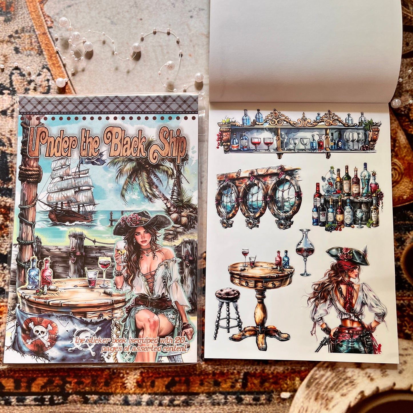 20 Sheets Under the Black Ship Sticker Book for Journaling