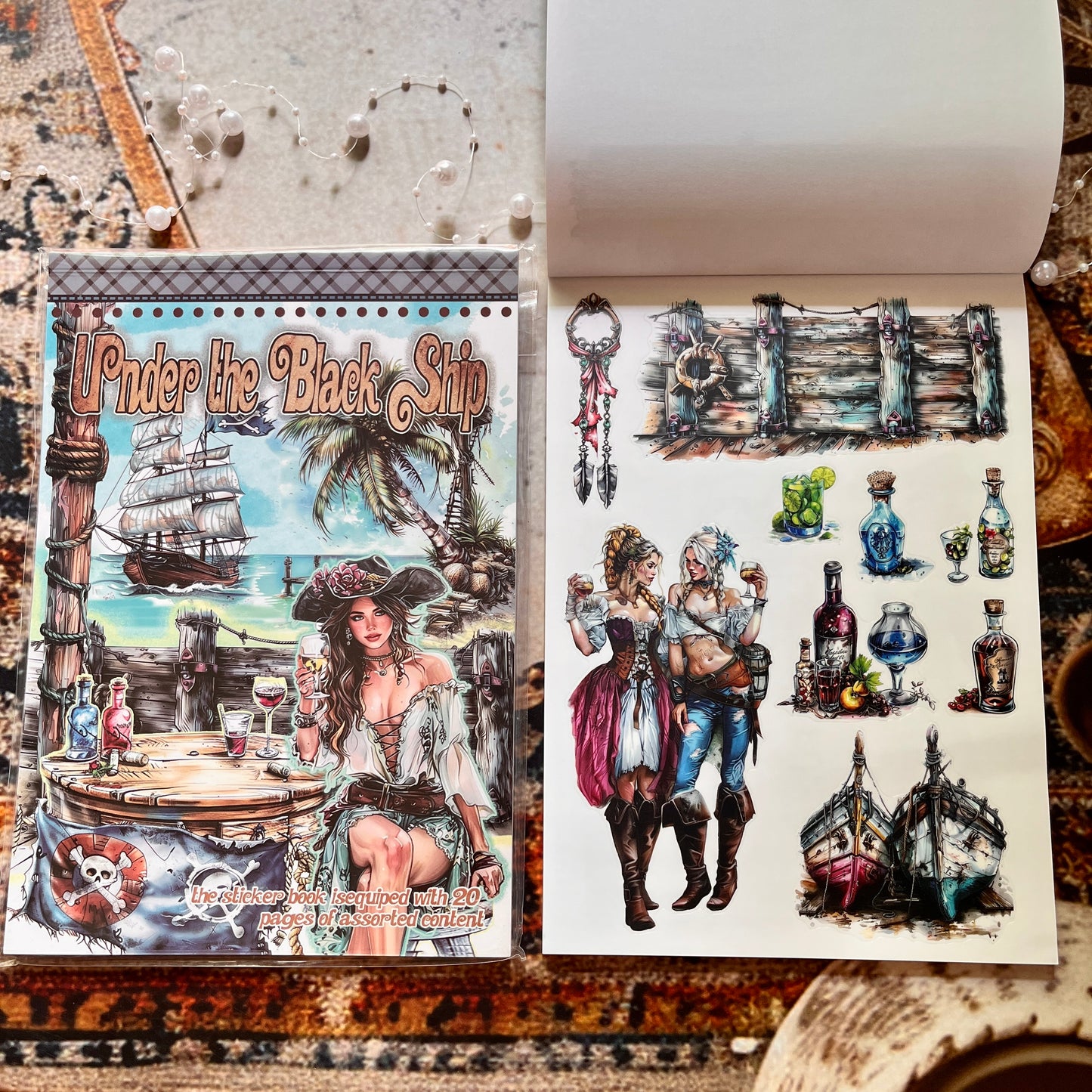 20 Sheets Under the Black Ship Sticker Book for Journaling