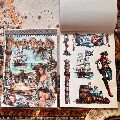 20 Sheets Under the Black Ship Sticker Book for Journaling