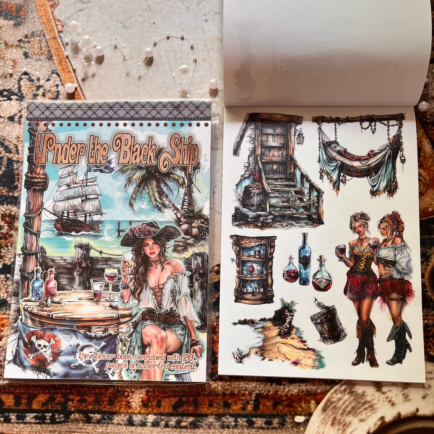20 Sheets Under the Black Ship Sticker Book for Journaling